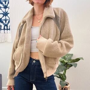 Vintage 1990's Tan Fleece Teddy Collared Zip Up Jacket